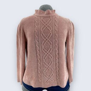 Alfred Dunner Petite Blush Pink Acrylic Chenille Cabled Mock Neck Sweater PL
